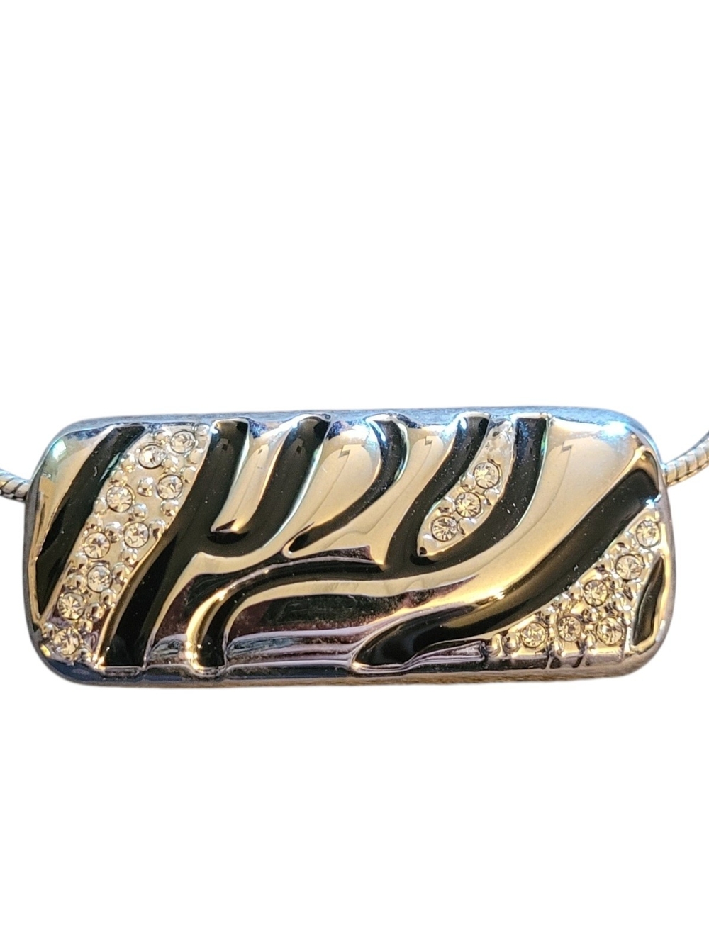 Lia Sophia Silver and Black Zebra Pendant Necklace with Rhinestones